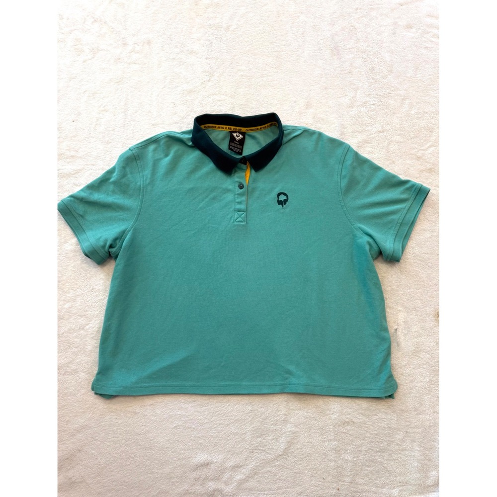 Outdoor Afro x REI Co-op Women XL Teal Pique Polo Shirt Short Sleeve Cropped